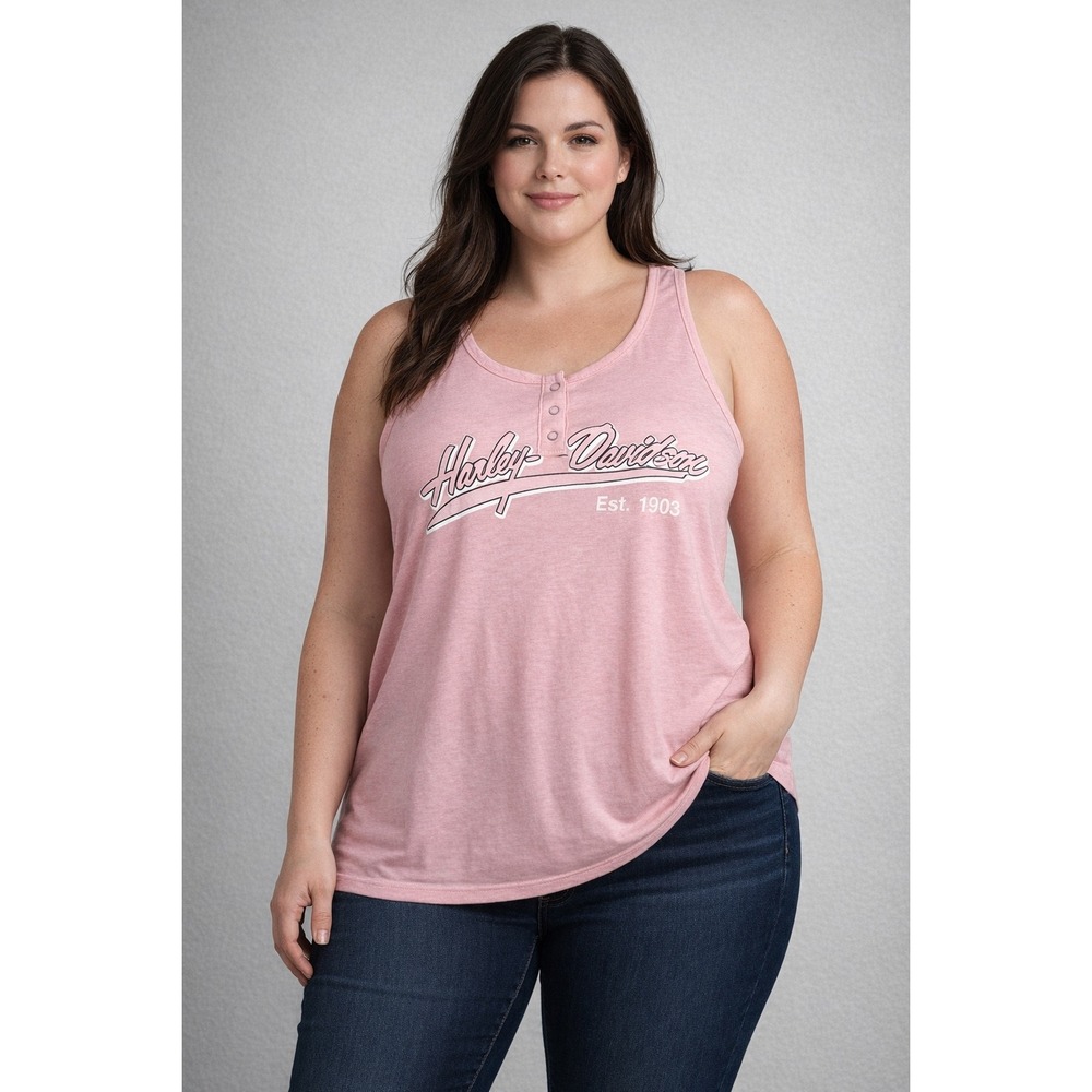 Harley Davidson Pink Tank Top Est 1903‎ Racerback Button Front XL
